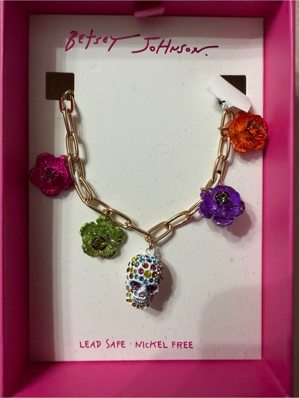 Betsey Johnson Bright Pink Box Packaging skull necklace